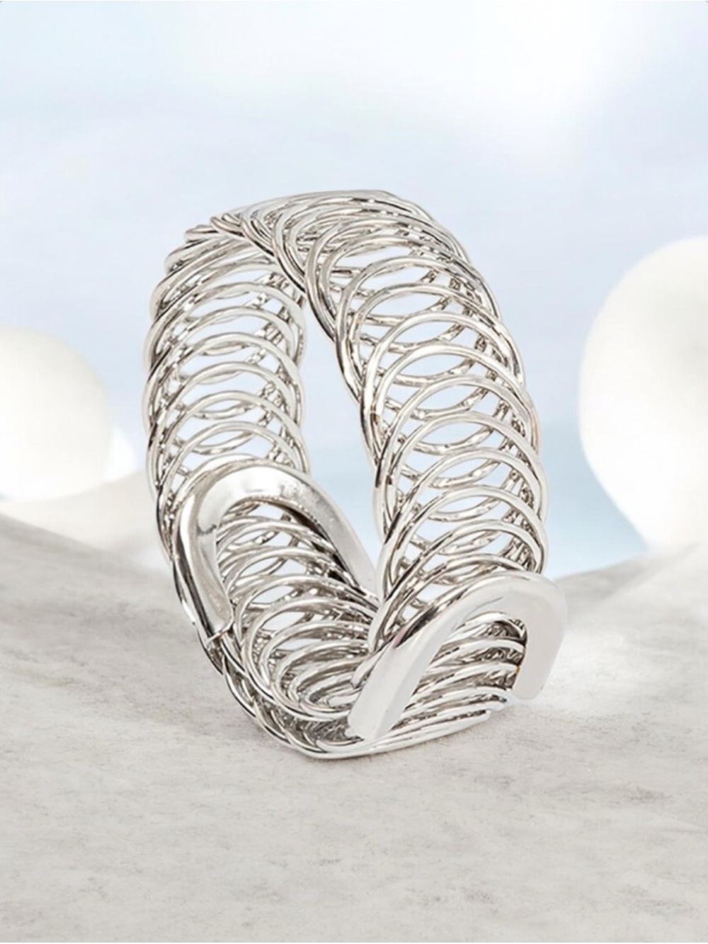 Plunder Silver Coil Loop Stretch Bracelet with Buckle Accent